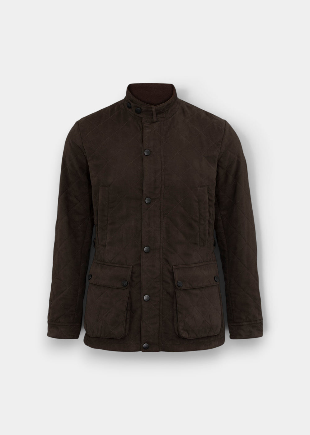 Felwell Men’s Olive Quilted Jacket: stand collar, snap buttons, 2 front pockets, fleece lined for extra warmth.