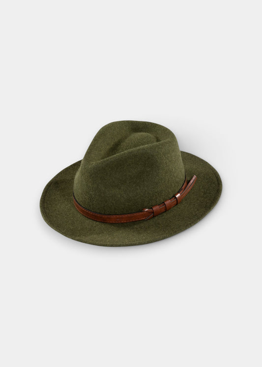 Alan Paine Richmond men's olive wool felt hat with a decorative brown leather band
