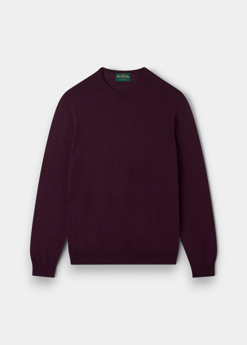 Alan Paine Radstone men's crew neck jumper in black grape fine Italian merino wool with ribbed hem and cuffs