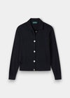 Womens Cardigan in dark navy knit with button front and notch collar, cotton cashmere blend style