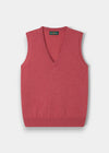 Erin Wool & Cashmere V-Neck Slipover in Rouge: Sleeveless red vest with V-neck, shown laid flat on white background.