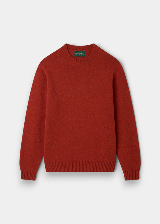 Alan Paine Kinnadie saffron crew neck jumper in supersoft Shetland and lambswool blend with ribbed cuffs and hem