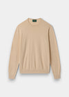 Alan Paine men's luxury crew neck jumper in sand, crafted from a soft pima cotton, silk, and cashmere blend.