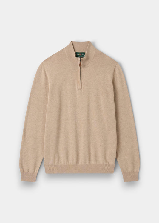 Alan Paine Selhurst sand-coloured quarter-zip jumper made from a soft Pima cotton and cashmere blend.