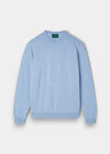 Alan Paine Oakford steel blue long sleeve crew neck shirt in 100% high twist cotton with a refined textured knit.
