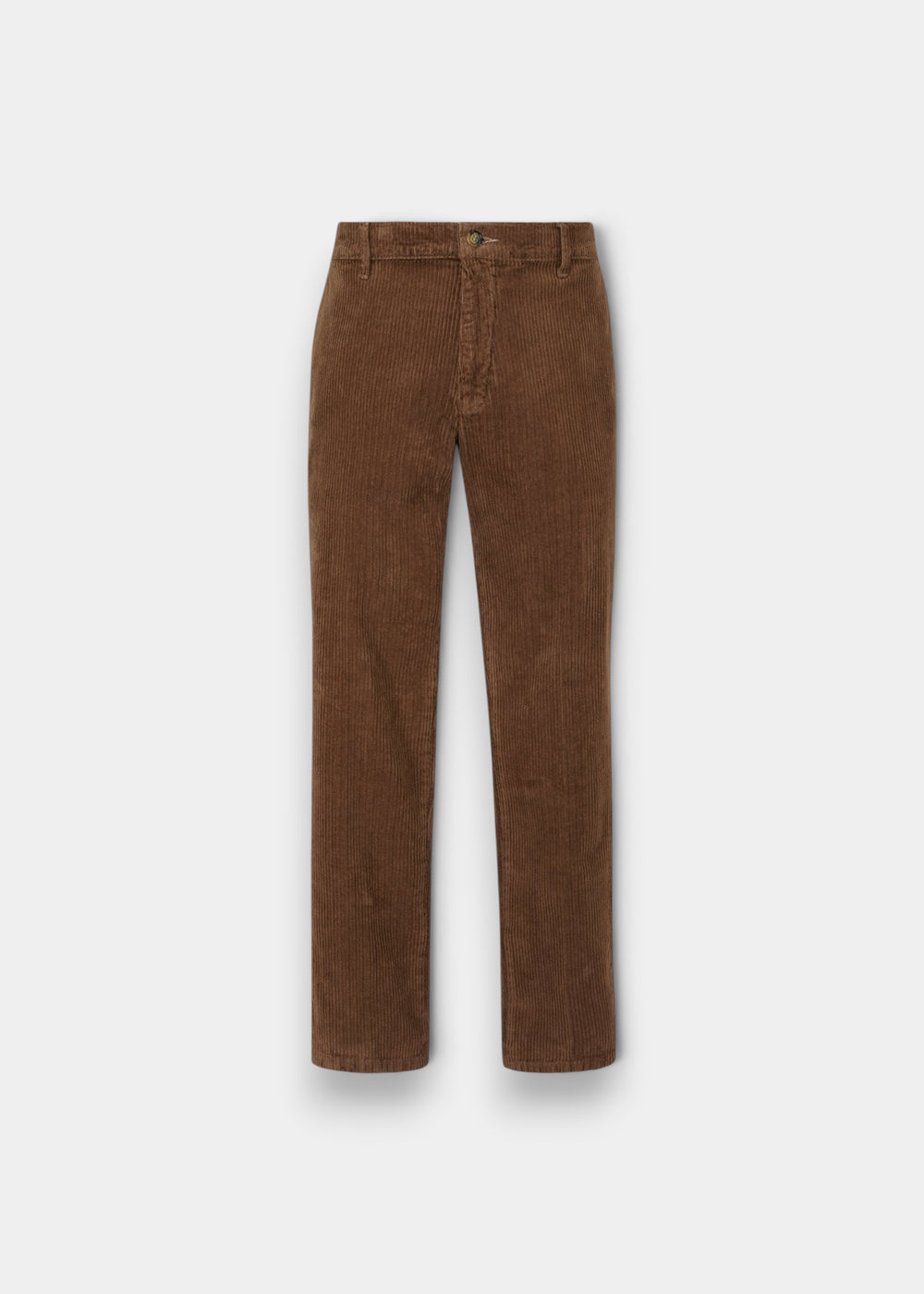 Alan Paine men's taupe corduroy trousers featuring a button fly and classic straight-leg fit in cotton stretch fabric.