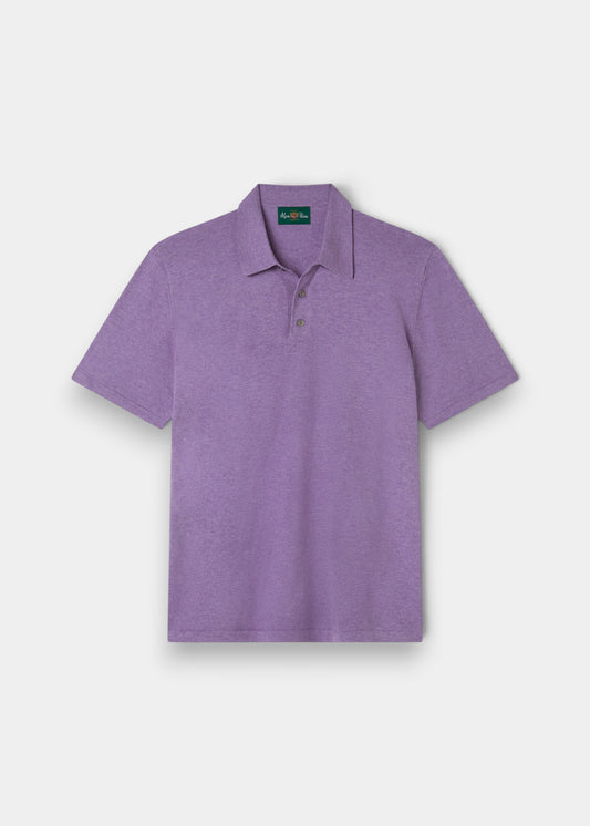 Alan Paine men's luxury polo shirt in water lilly purple, crafted from a soft pima cotton, silk, and cashmere blend.