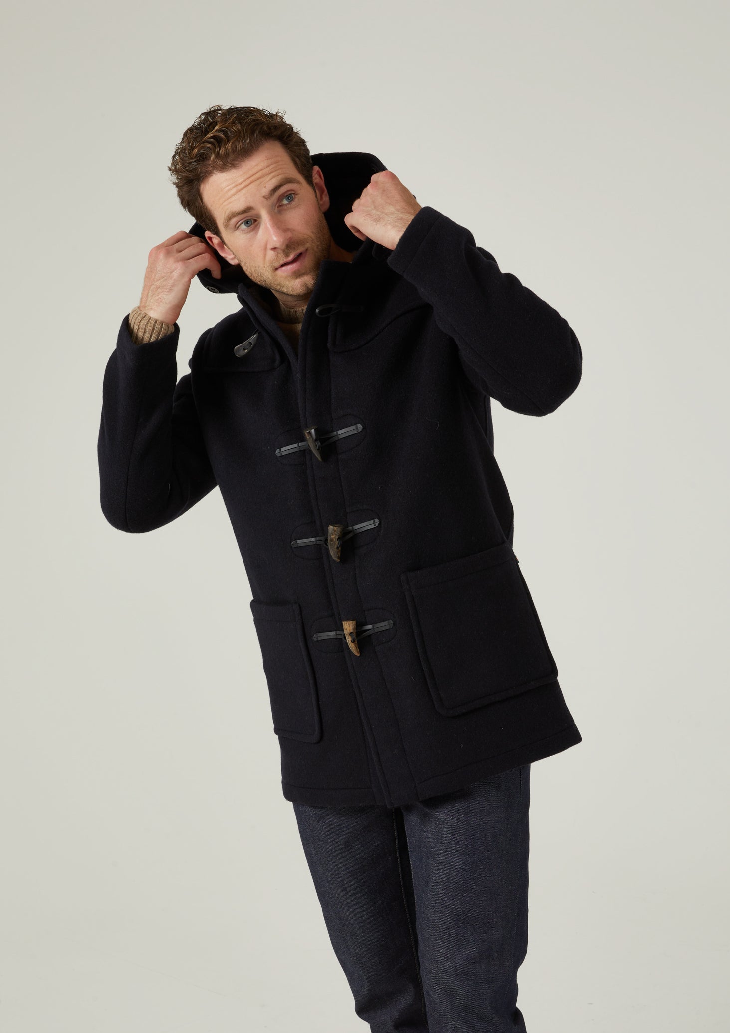 Alcombey Check Back Duffle Coat In Navy – Alan Paine