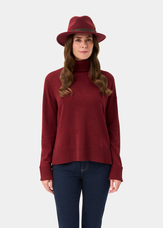 Alexa Ladies Wool and Cashmere Roll Neck In Berry