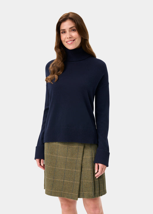 Alexa Wool & Cashmere Roll Neck Jumper In Dark Navy