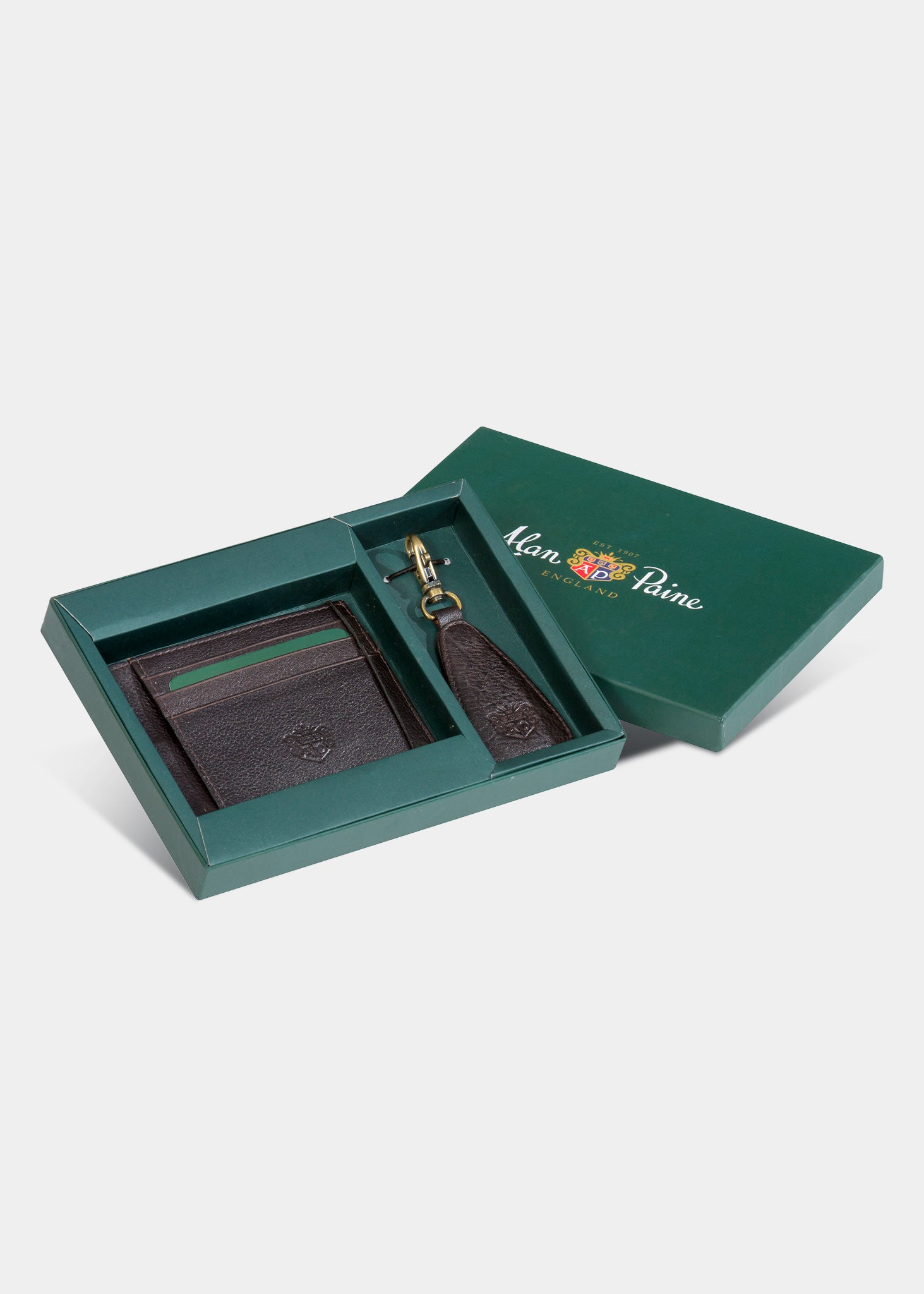 alan paine Brown Leather Card Wallet and Keyring