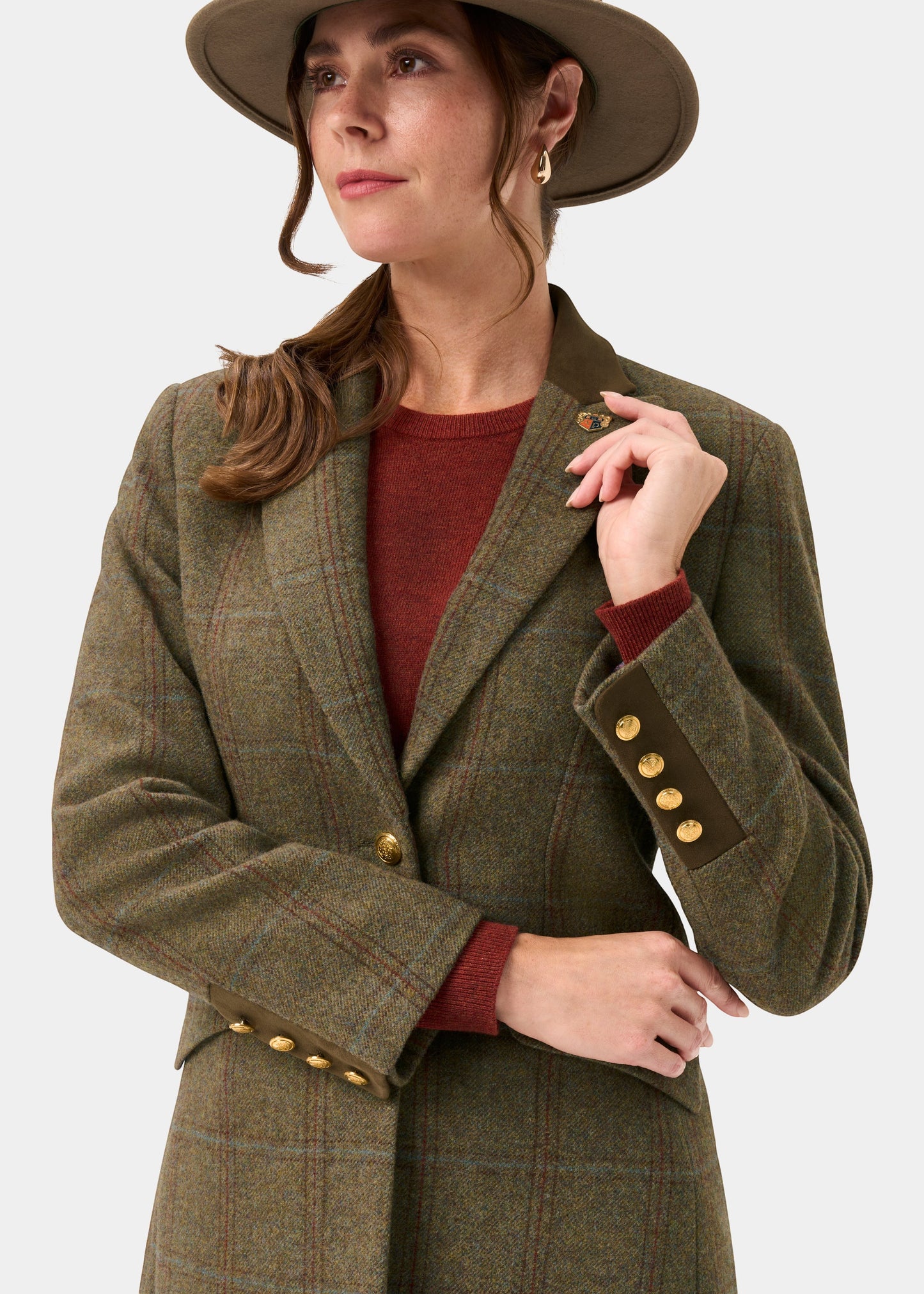 Combrook Ladies Tweed Water Repellent Mid-Thigh Coat in Laurel -  Regular Fit