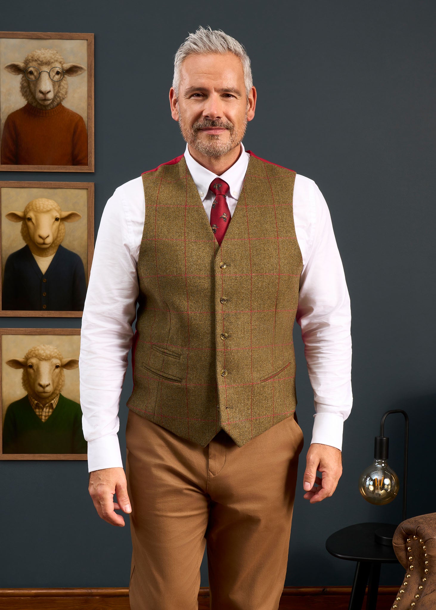 Combrook Men's Tweed Lined-Back Waistcoat In Sage