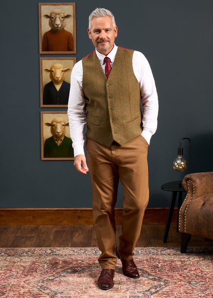 Combrook Men's Tweed Lined-Back Waistcoat In Sage