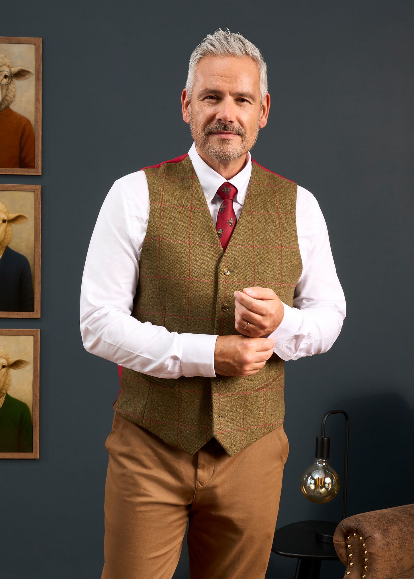 Combrook Men's Tweed Lined-Back Waistcoat In Sage