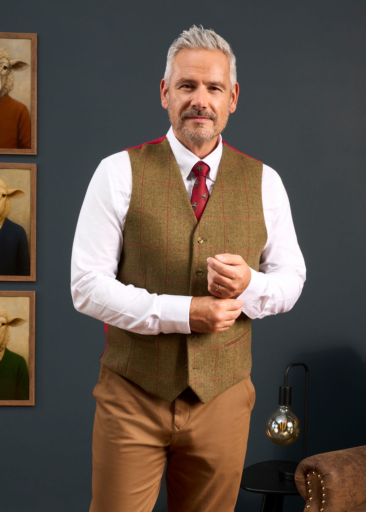 Combrook Men's Tweed Lined-Back Waistcoat In Sage