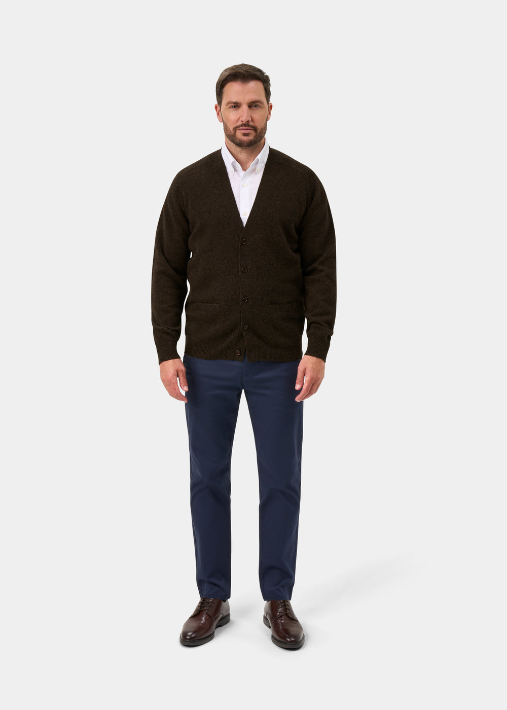 Cornwall Lambswool Cardigan in Cocoa - Classic Fit