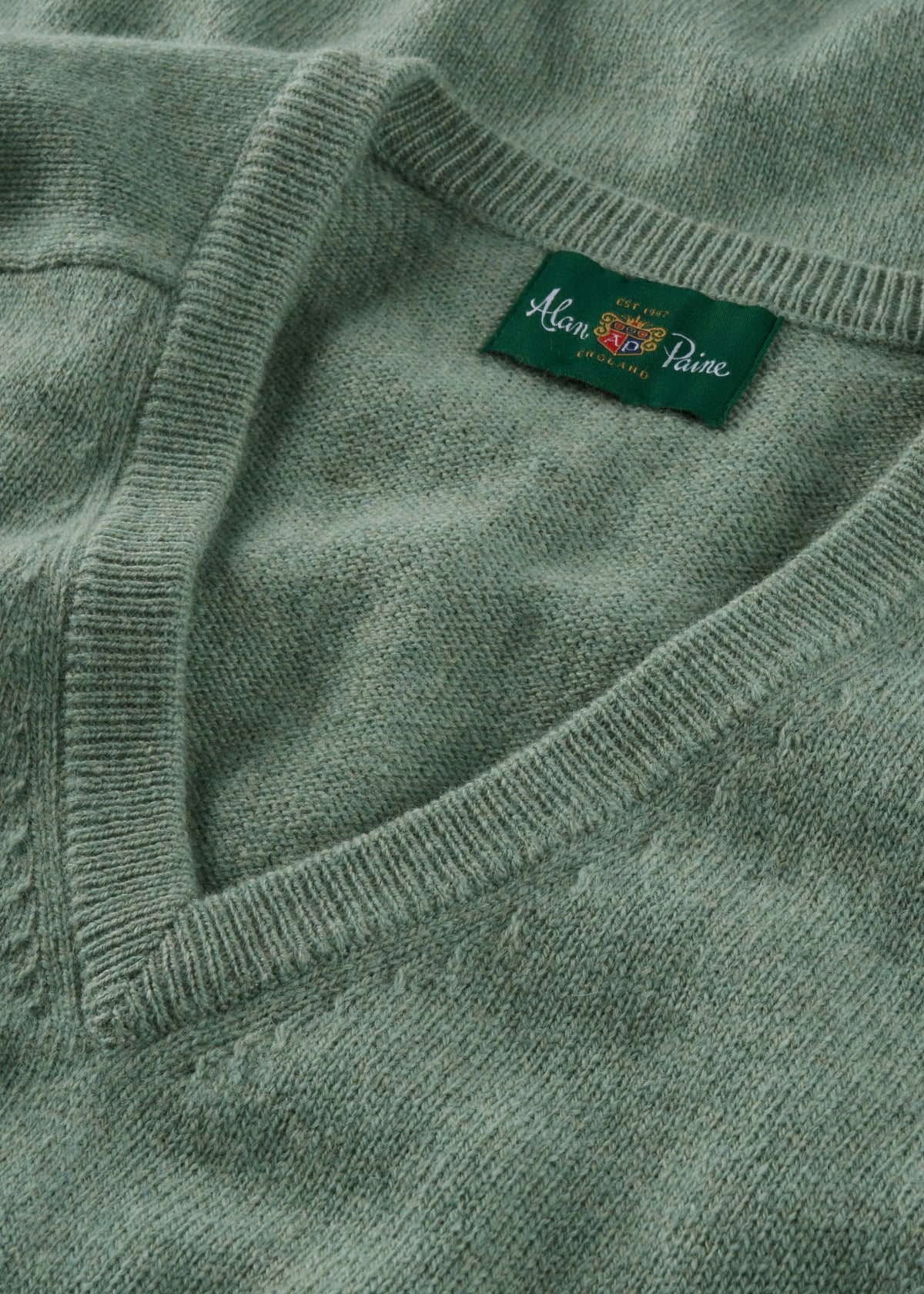 Mojito green Hampshire Lambswool V-Neck Jumper, classic fit, features branded label inside the collar.