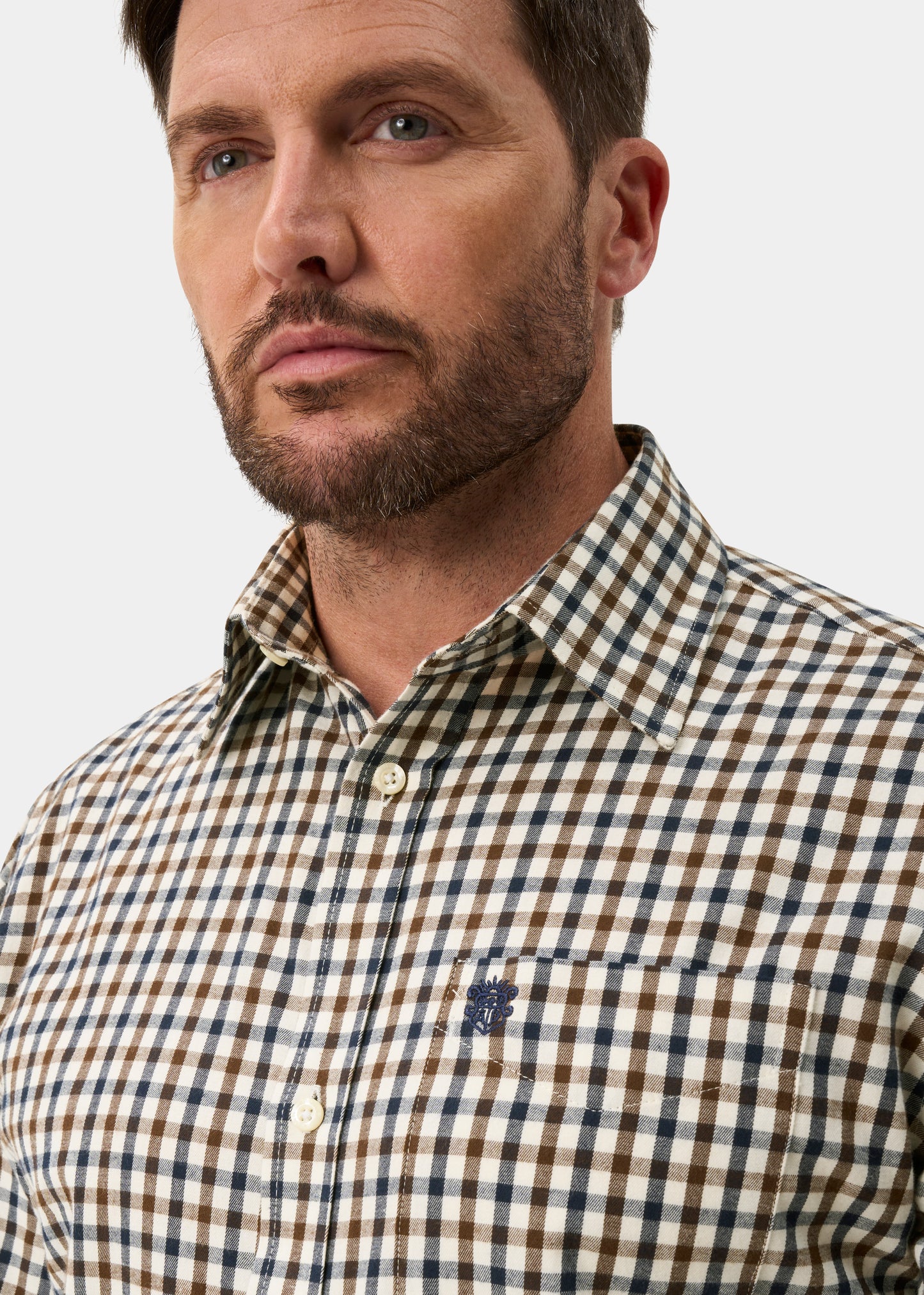 Ilkley Men's Blue and Brown Country Check Shirt - Shooting Fit