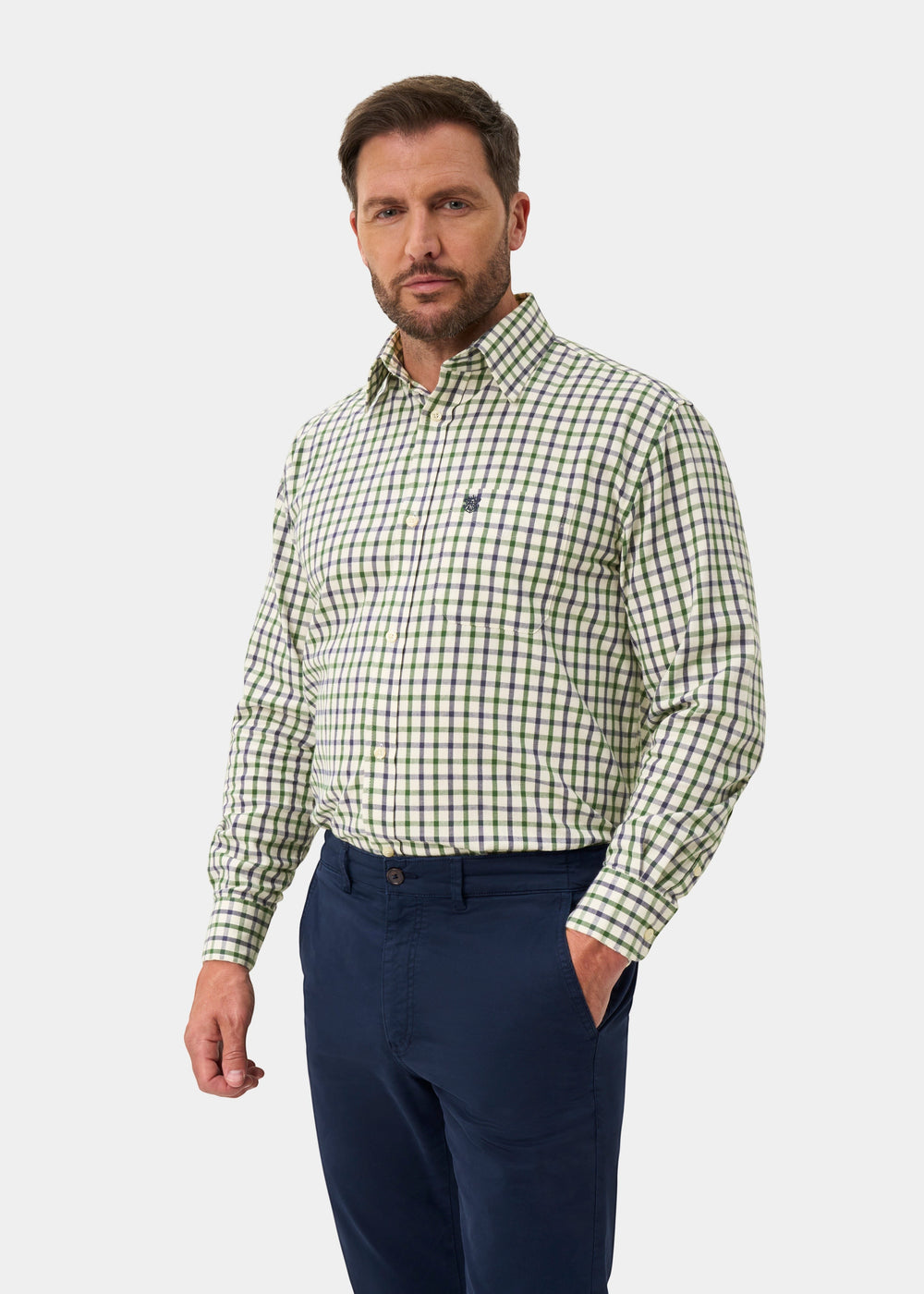 Ilkley Men's Blue and Green Country Check Shirt - Shooting Fit