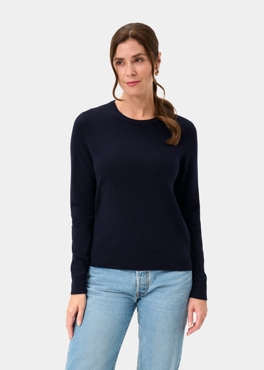 Ivy Ladies Wool and Cashmere Crew Neck Jumper in Dark Navy