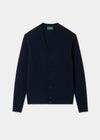 Mens vee neck cardigan jumper in blue on a white background