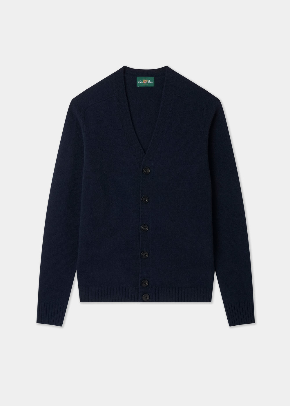 Mens vee neck cardigan jumper in blue on a white background