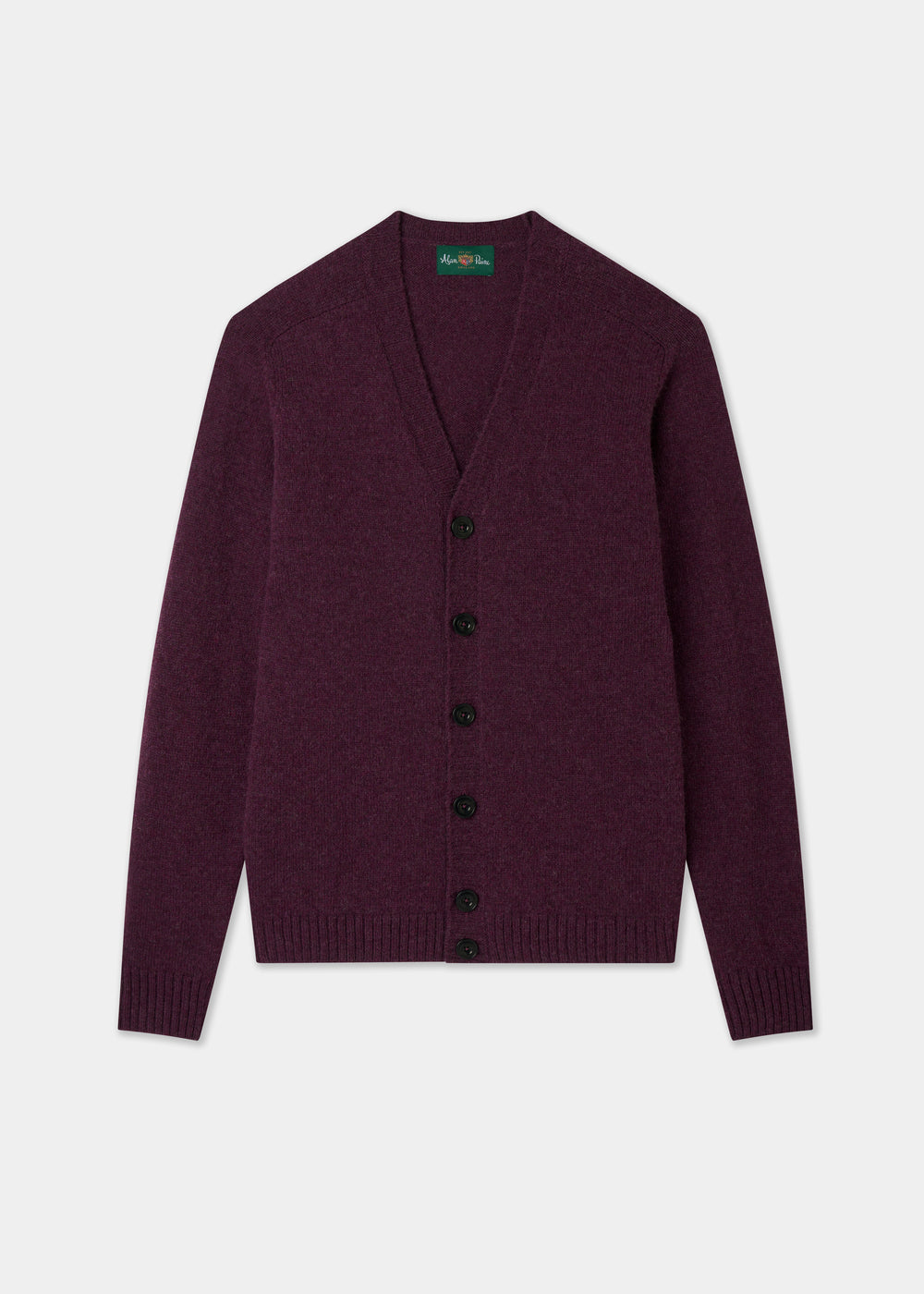 Men's Shetland Wool Cardigan Jumper in Elderberry