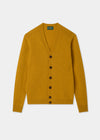 Men's Shetland Wool Cardigan Jumper in Old Gold
