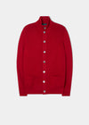 Landford Lambswool Buttoned Mock Neck Jumper in Dubonnet, regular fit, laid flat on a light gray background.