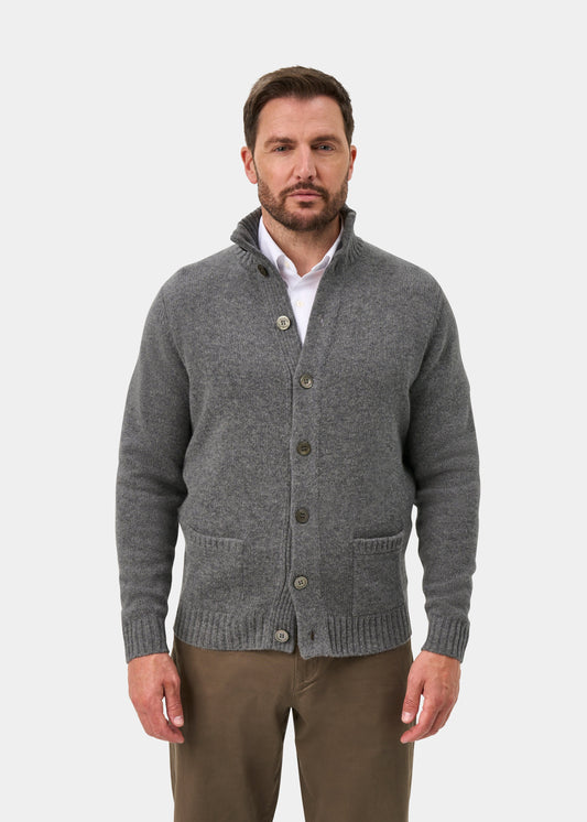 Landford Lambswool Buttoned Mock Neck Jumper In Grey Mix - Regular Fit