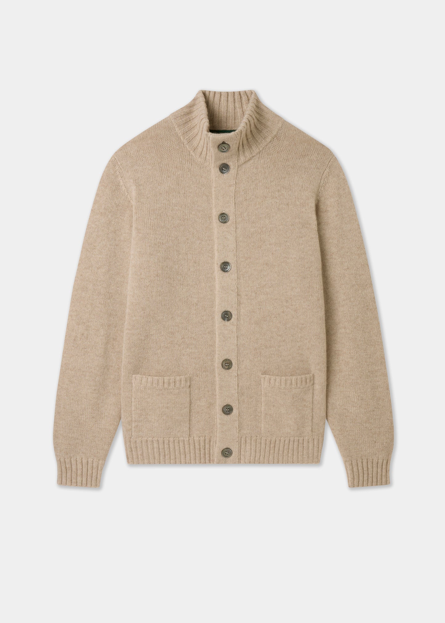 Men's Lambswool Buttoned Jumper With Mock Neck In Linen