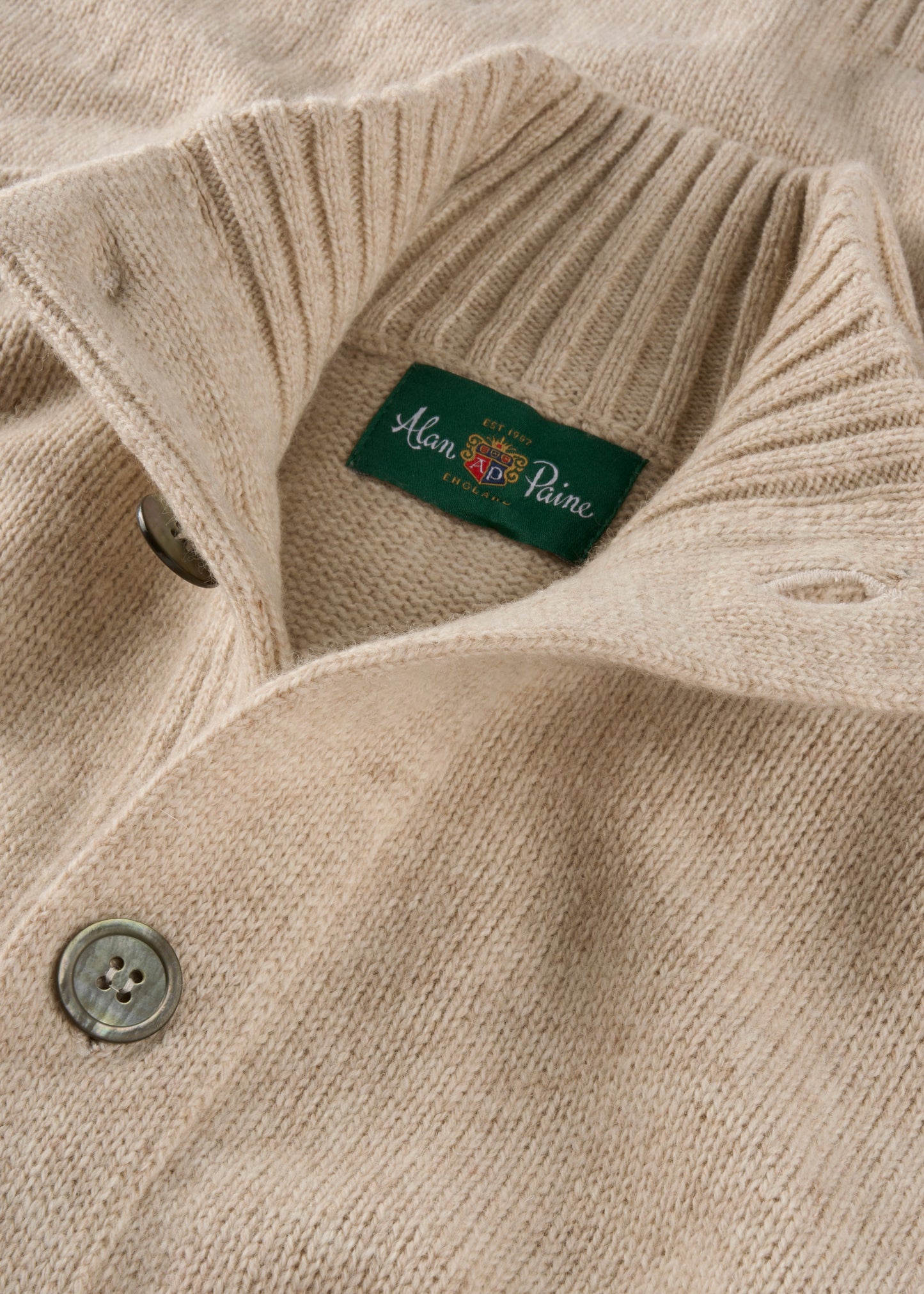 Men's Lambswool Buttoned Jumper With Mock Neck In Linen
