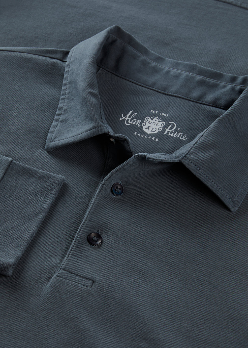 Mens Cotton Long Sleeve Polo Shirt in Navy