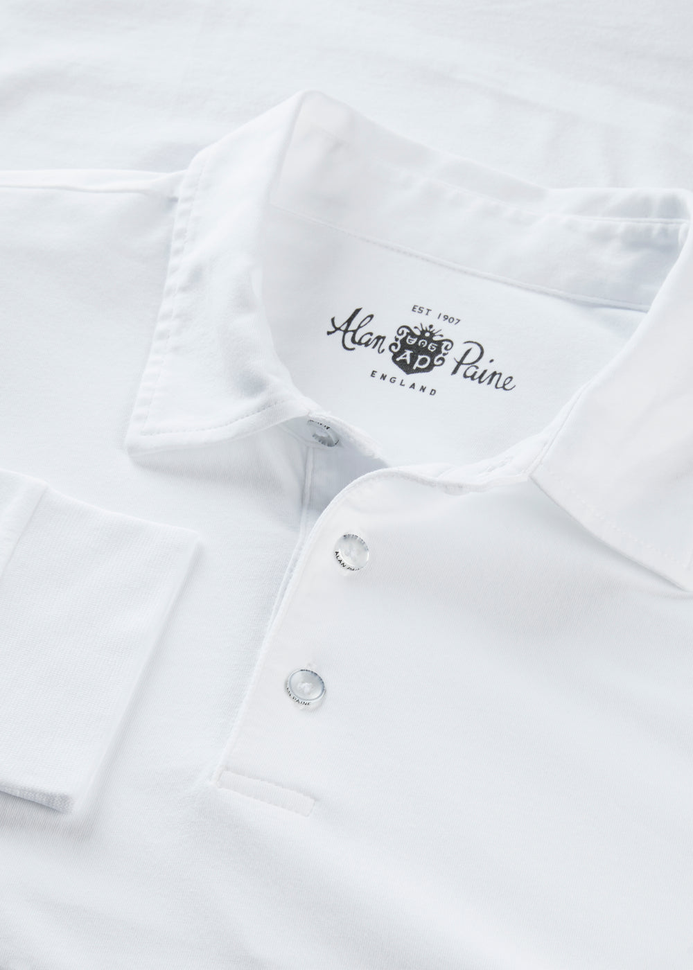 Mens Cotton Long Sleeve Polo Shirt in White