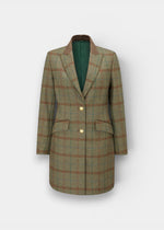Surrey Ladies Tweed Water Repellent Mid-Thigh Coat in Clover  -  Regular Fit