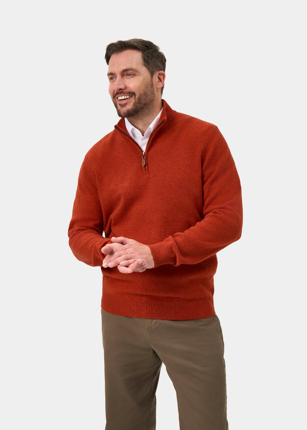 Sutherland Lambswool 1/4 Zip Jumper in Ember - Regular Fit