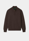 Dark brown quarter-zip jumper on a light grey background