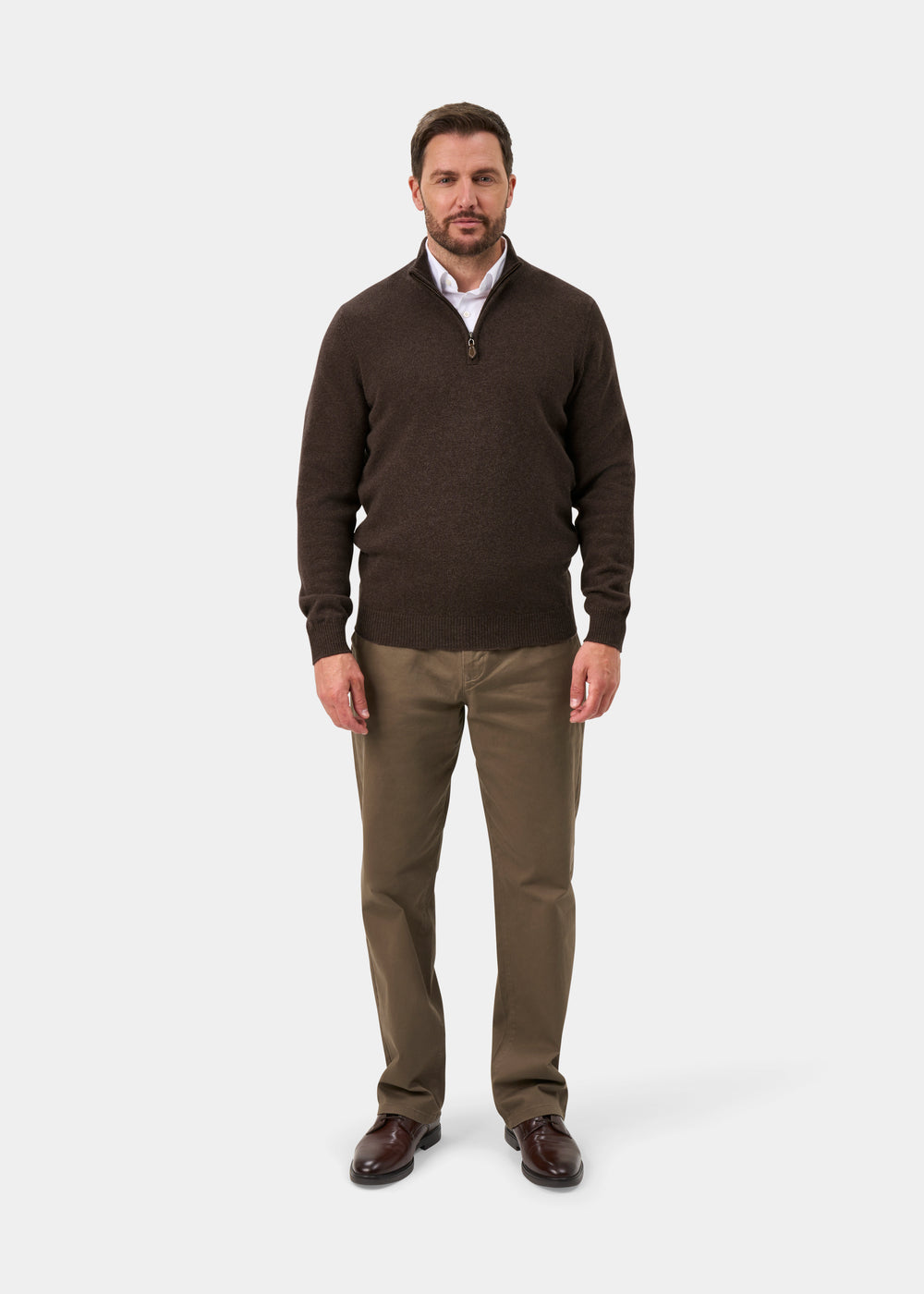 Sutherland Lambswool 1/4 Zip Jumper in Mocha - Regular Fit