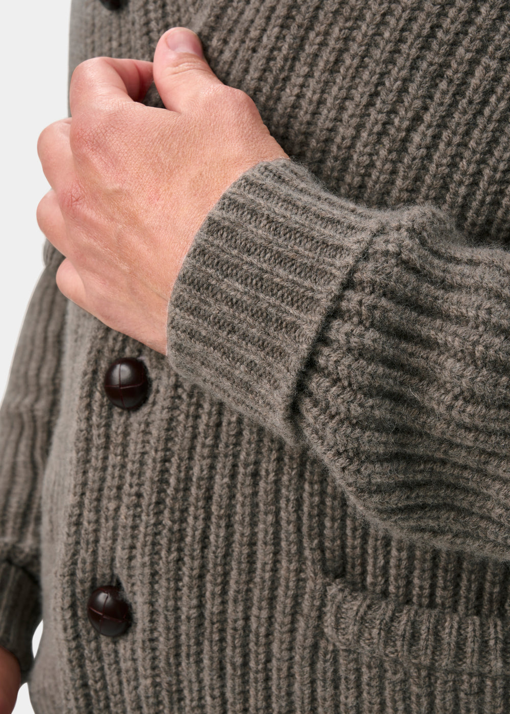 Usworth Men's Shawl Collar Lambswool Jumper In Vole - Regular Fit