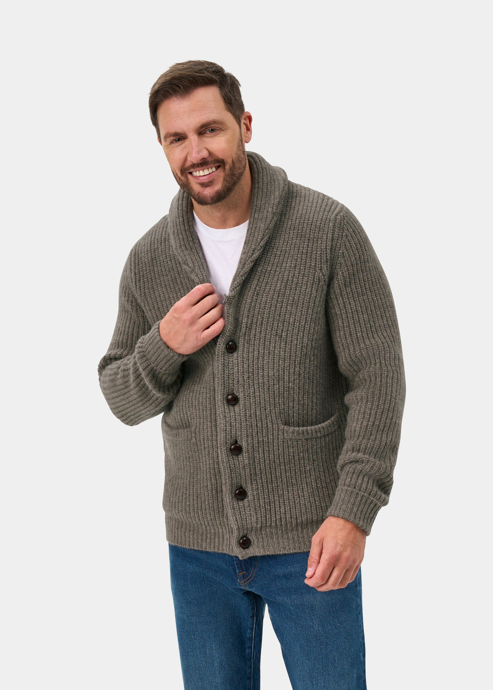 Usworth Lambswool Shawl Collar Jumper In Vole - Regular Fit