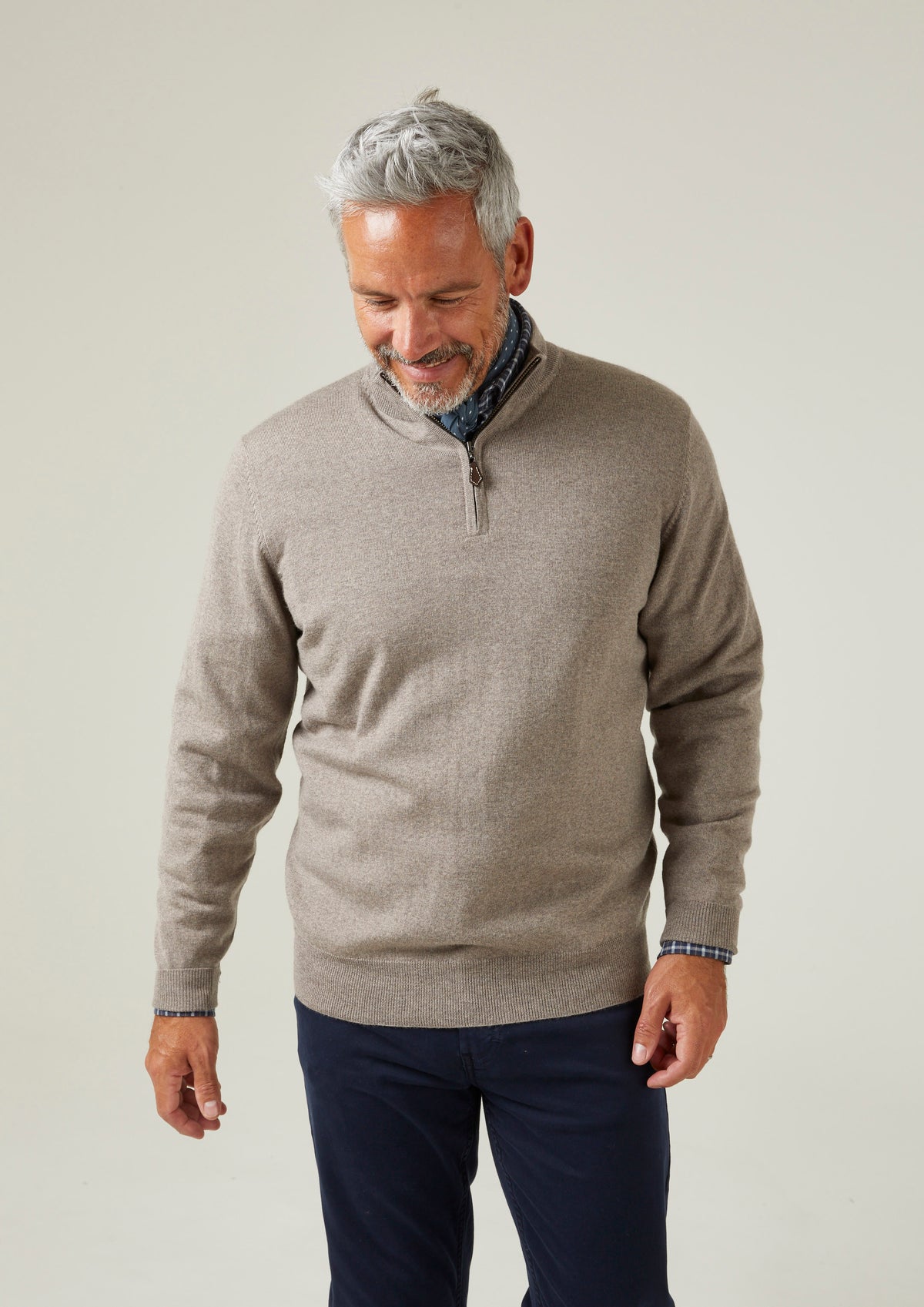 Barton Merino Wool Quarter Zip Jumper In Mushroom - Regular Fit