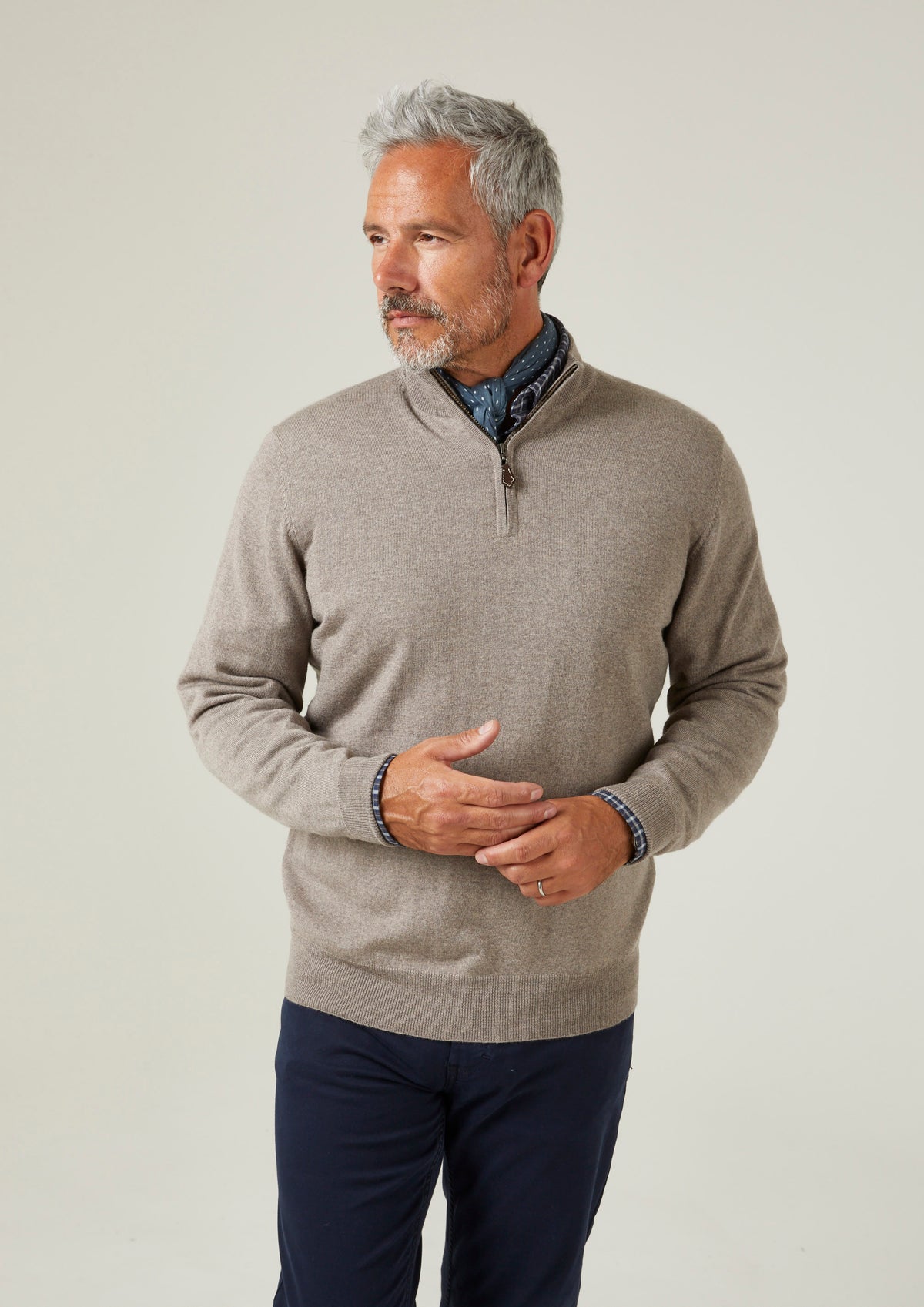 Barton Merino Wool Quarter Zip Jumper In Mushroom - Regular Fit