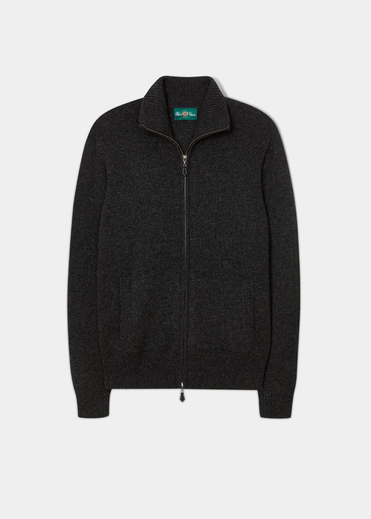 Ballater Lambswool Front Zip Mock Neck Jumper In Charcoal - Regular Fit